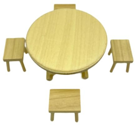Milageto 1:12 Puppenhaus Esstisch Stuhl Modell Set Jungen Mädchen Geschenk, Szenentisch und Stuhl Puppenhaus Dekor, Holz