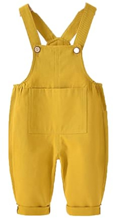 SUYUKU Salopette per bambini e bambine, in cotone, per bambine e bambine, con salopette regolabili, giallo., 4-5 Jahre