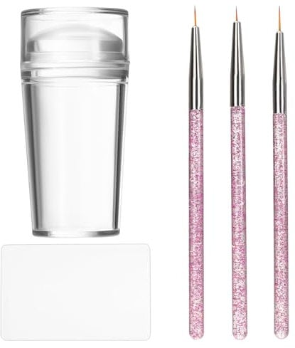 French Tip Nail Stamp French Nail Stamp Clear Silicone French Tip Stamp Nail Art Stamper Nail Stamper Nail Art Jelly Stamper with Scrapers Nail Art Brushes for French Manicure Home DIY Nail Salon 5Pcs
