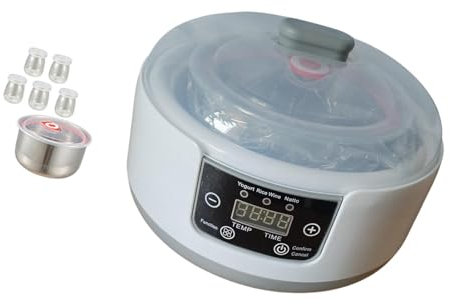 Milageto Joghurtbereiter mit 5 Joghurtgläsern für den Haushalt, Digitaler Joghurt Maker, automatische Joghurtmaschine aus Edelstahl für DIY selbstgemachten Joghurt, Käse-, Natto-Zubereiter, mit Tasse