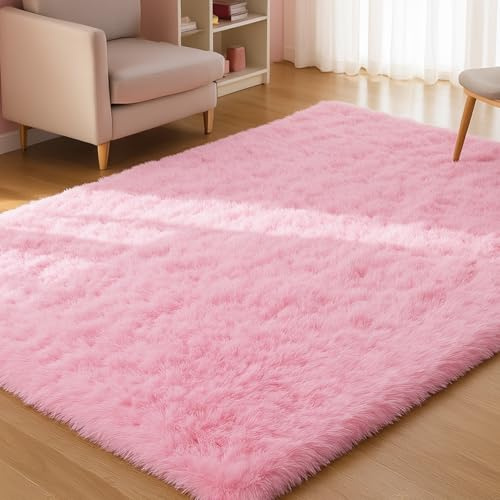 XSIVOD Hochflor Teppich Hellrosa 80x160 cm, Weicher Teppich Wohnzimmer | Waschbarer flauschiger Hochflor Teppich, rutschfeste Matte für Schlafzimmer, Kinderzimmer und Büro, moderner weicher Teppich
