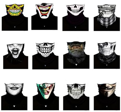 XFSRG 12 Stück Multifunktionstuch Herren Schlauchschal Bandana Halstuch Schädel Design Atmungsaktiv und Vielseitig für Outdoor Aktivitäten
