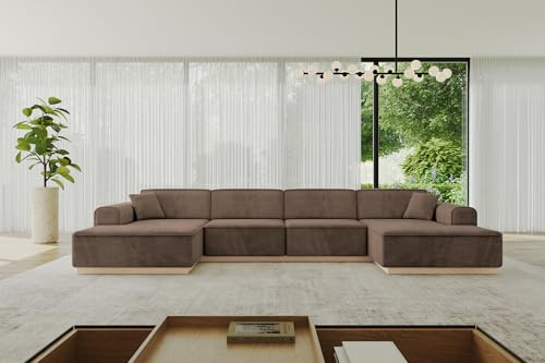 ALTDECOR Ecksofa in U-Form Corner Sofa Bett Eckcouch Couch L-Form Wohnlandschaft Cauchsofa IREA-U2 386x165x80 Braun