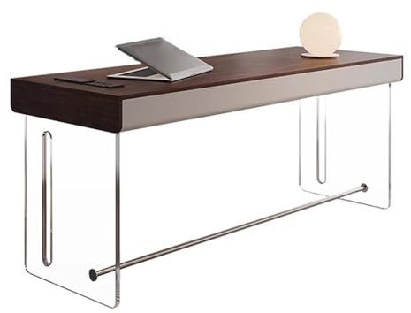 FZL02068LM PC Table Modern Home Office Desk with Storage, Writing Study Work PC Table with Stable Acrylic Legs, Rustic Brown Office Desk(S)