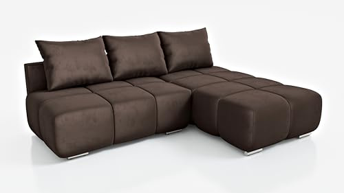DMSM Ecksofa Flash 260 cm Rechts – Braun Samt Sofa mit Schlaffunktion & Bettkasten, modern