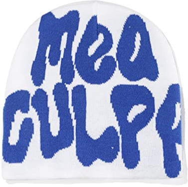 Xuancai Mea Culpa Beanies Dupes Skull Cap Y2K Skullies Letter Print Strickmütze Schlabbrige Letter Print Beanies, weiß / blau, One size