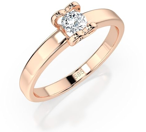 EDELIND Anello Solitario Classico Oro Rosa 585 con Diamante 0.15 ct - Anello Fidanzamento Donna, Misura 30 (Ø 22.3 mm)