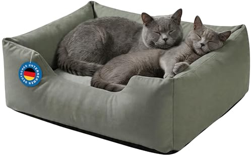 Zedelmaier ergonomisches Hundebett kleine Hunde & Katze, S 60×50cm Olivgrün | Hundekörbchen waschbar, Bezug abnehmbar, Bequeme Matratze, hoher kratzfester Rand, Hundekorb oben & seitlich wasserdicht