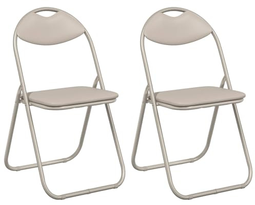 vidaXL Klappstuhl 2 pcs Sand 48 x 43,5 x 81 cm Kunstleder, Kompakter, moderner, tragbarer Stuhl für Essbereich, Klassenzimmer, Wohnzimmer, leicht, langlebig und vielseitig