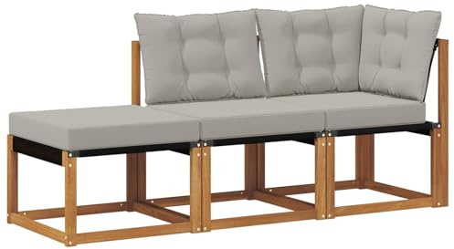 vidaXL Outdoor-Schnittsofa-Einheiten 3 Stück Natürlich und Hellgrau, Balkonmöbel, moderner Stil, langlebiges Design, wetterfeste Akazie, multifunktional für den Garten