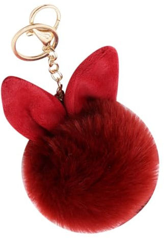 Porte-clés Pompon Rouge en Fausse Fourrure, Oreilles Lapin, Élégant | Pendentif Paquet à Main, Accessoire DIY, Style Féminin, Usage Multi-Occasions, Déco Animaux