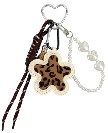 Fycyko Porte-clés Motif Léopard Peluche Porte-poches pour sac Charms Auto Porte Clés Peluche mignon pour femmes et filles Forme de sac Bracelet Motif en Damier