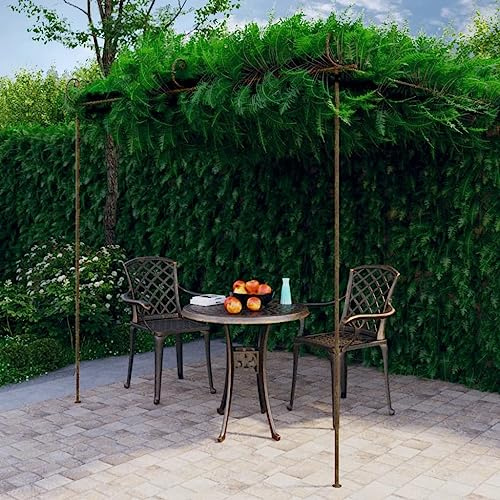 Runheo Garten-Pergola Antik-Braun aus Schmiedeeisen 3x3x2,5 m Rankhilfe für Rosen Kletterpflanzen Spalier Sichtschutz für Terrasse Hof Balkon und Garten Eingang Deko