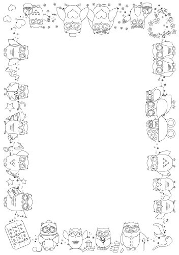 Briefpapier zum Ausmalen - Eulen-Familie DIN A4 90 g/m² (50 Blatt)