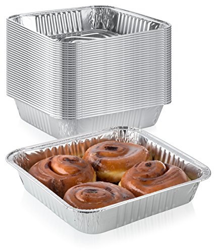 50 extra dicke Einweg-Backformen aus Aluminium,Standardgröße 20.3x20.3 cm recycelbare quadratische Kochdosen,hervorragende Wärmeleitfähigkeit,5.1 cm hohe Wände gegen Verschütten