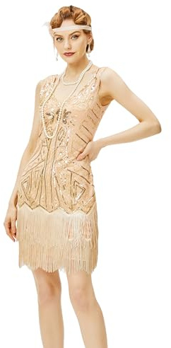 BABEYOND Flapper Dresses V Neck Dress Classico Donna