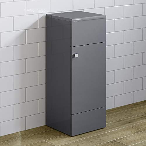 Modern Bathroom Gloss White Grey Cabinet Unit Storage Cupboard Single Door (Grey)