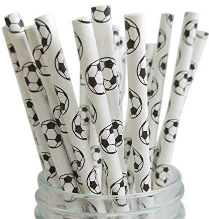 Ototon Pailles en Papier Jetables Football Pailles à Boire Biodégradables Décorations pour Cocktails Fête Mariage Anniversaire 100pcs