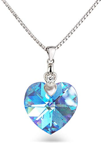 Schöner-SD Collier pour femme en argent 925 avec pendentif en forme de cœur en cristal, Verre, Aigue-marine