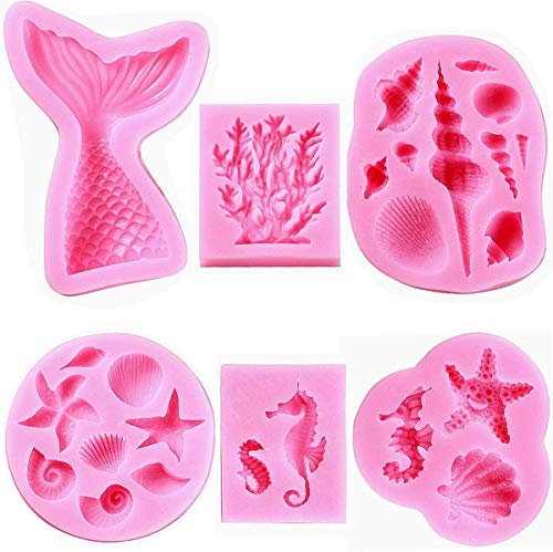 HIQE-FL Conchiglie Sirenetta,Fondant Silicone Mold,Chocolate Mold,Stampi Zucchero Torte,Decorazione Torta al Cioccolato,Stampi in Silicone Fondente Torta (6)