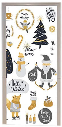 A.Monamour Sticker Porte Autocollant Poster de Porte 3D Collection D'Éléments De Noël Mis Décoration D'Ornements De Vacances Vinyle Affiche de Porte Sticker Mural Papier Peint Art Décor 83 x 204 cm