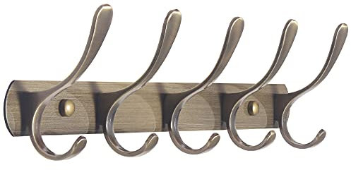SKOLOO Appendiabiti da parete moderno con 5 ganci, appendiabiti da parete in metallo per appendere cappotti, giacche, zaini, cappelli, appendiabiti da parete in bronzo