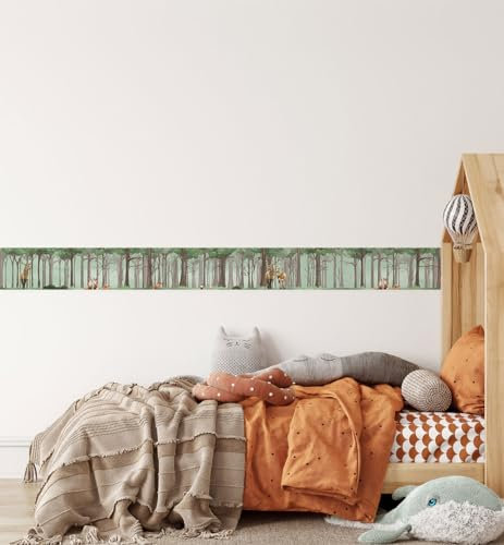 MyMaxxi | Kinder Bordüre | Wald 300 x 20cm | WandKinder Bordüre Wandtattoo | Tapetenbordüre aus Tapetenvlies | Dekoration für Kinderzimmer Spielzimmer