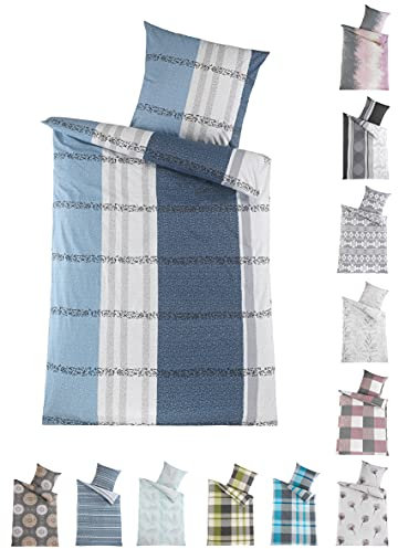 BaSaTex Renforcé Bettwäsche Set | 100% Baumwolle | 135x200 cm + 80x80 cm | Reißverschluss | Blar