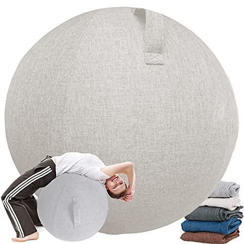 Vilypon Palla Fitness 65cm Fitball Sedia Palla Ufficio Palla da Seduta Resistente Copertura per Gravidanza/Pilates /Sedia Yoga / Addominali (65CM,Beige-Bianco)