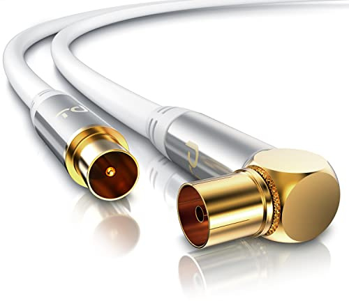 CSL - Antennenkabel gewinkelt 8k 4k HDTV - 0,5m Meter Antennen kabel - Kupplung 90° Winkel zu Stecker gerade - 75 Ohm - geeignet für TV HDTV Radio DVB-T2 DVB-S DVB-S2 - Winkelstecker - weiß