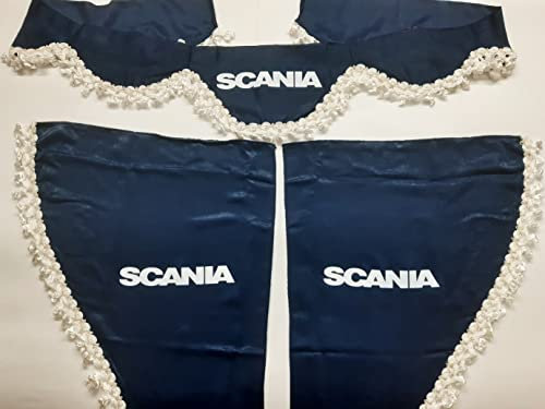 3er Set Plüsch Vorhang mit Quasten Weiß für LKW Scania R S P L (blau)