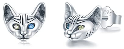 Katze Ohrstecker 925 Sterling Silber Kleine Katzen Ohrringe Hypoallergene Tier Ohrringe Katze Schmuck Geschenke für Kinder Mädchen Damen 9 ×8,6 MM