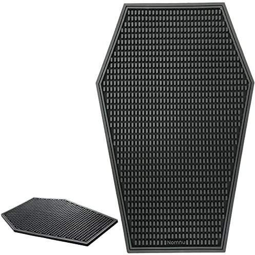 Nomnu Sarg-Kaffee-Bar-Matte für Arbeitsplatte – Gothic-Küche, Halloween-Dekoration – Gothic-Kaffee-Bar-Zubehör 43,2 x 27,9 cm Barmatte – gruselige Geschenke, rutschfeste verschüttete Matte