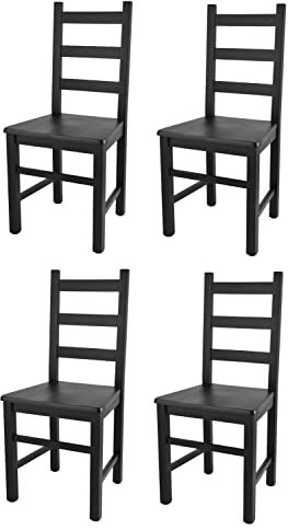 t m c s Tommychairs - 4er Set Stühle Rustica für Küche und Esszimmer, robuste Struktur aus lackiertem Buchenholz in Anilinfabre Schwarz und Sitzfläche aus Holz