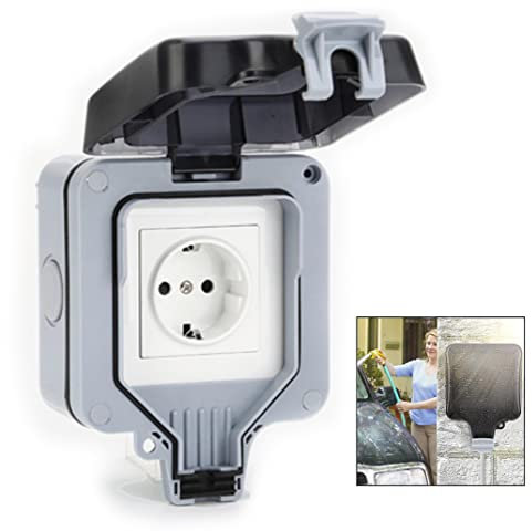 XLKJ Presa Elettrica da Esterno IP66 Impermeabile, Contatto di Protezione da Superficie, Singolo
