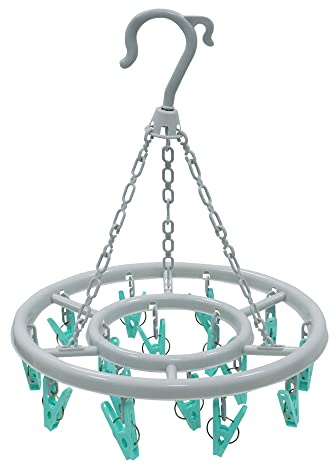 JVL Round Sock Dryer Complete with 16-Piece Clothes Pegs, Aqua, Grey, White, One Size, 19-292