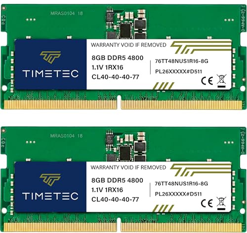Timetec Kit de 16 GB (2 x 8 GB) DDR5 4800 MHz PC5-38400 sin búfer sin ECC 1.1 V CL40 1Rx16 de rango único de 262 pines SODIMM para portátil (kit de 16 GB (2 x 8 GB))