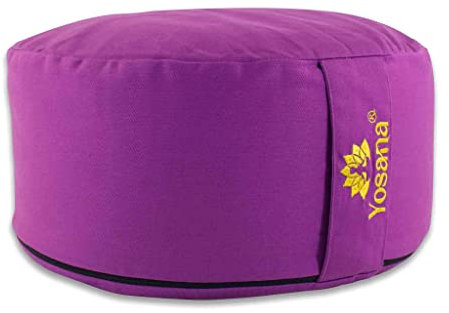 Yosana Yogakissen XL | 35cm Durchmesser | Meditationskissen rund, Bio-Dinkelfüllung aus Deutschland | Yoga Kissen mit 17cm Sitzhöhe | Sitzkissen Boden waschbarer Bio-Baumwolle Bezug und Tragegriff