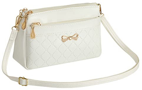 FULEI Damen-Handtaschen, Schultertaschen, klein, quadratisch, weiches PU-Leder, Umhängetasche, elegante Schmetterlings-Dekoration, weiß, S