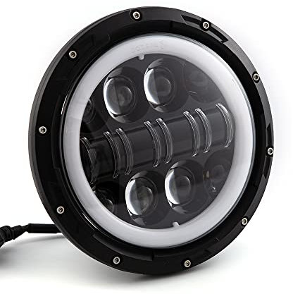 evomosa LED Motorrad Frontscheinwerfer 7 Zoll mit Hohem Abblendlicht weißer Blinker passend für Street Glide Road King Electra Glide Scheinwerfer (C)