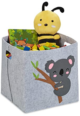 Relaxdays Aufbewahrungskorb Filz, Koala-Motiv, Filzkorb für Kinder, faltbar, HBT: 33 x 34 x 32 cm, Spielzeugkorb, grau