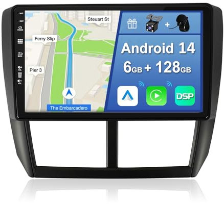 YUNTX [6GB+128GB] Android 14 Autoradio für Subaru Forester/Impreza 2007-2012-[Integriertes CarPlay/Android Auto/DSP/GPS]-9”IPS 2.5D-Kamera+MIC-DAB/Mirror Link/Bluetooth 5.0/360 Kamera/Lenkradsteuerung