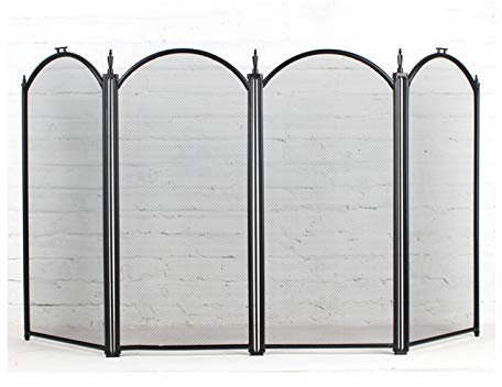 Funkenschutz, Feuerschutz, Funkenschutz, Herdschutz, 4-teiliger, kindersicherer Zaun aus Metall, moderner, großer Kaminschutz, schwarzes Mesh-Feuerschutz/Ofenschutz Marriage