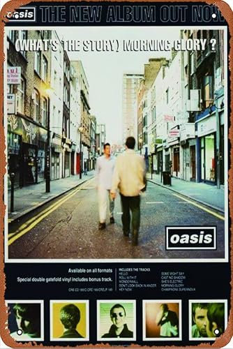 Oasis (What's The Story) Morning Glory Poster Metallschild Blechschild Retro Wanddekoration für Zuhause, Straße, Tor, Bars, Club, Restaurants, Cafés, Geschäfte, Pubs, Schild, Geschenk, 20,3 x 30,5 cm