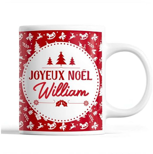 Planetee Tasse Noël William | Mug prénom homme Idée Cadeau de Noël original Rouge