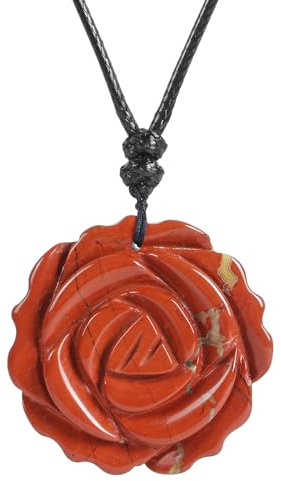 Lovionus89 handgefertigter Blumenheilungskristall-Rosenanhänger für Frauen, florales Design-Charm für den Valentinstag, Roter Jaspis