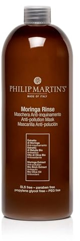 Philip Martin's Moringa Rinse 1000 ml Feuchtigkeitsmaske, die dank der hohen Konzentration des Moringa-Extrakts das Haar vor Verschmutzung schützt, ohne Sulfate und Parabene.