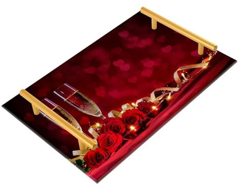 Red Wine Glasses and Champagne Decorative Tray with Handles Board Serving Tray Coffee Tray for Jewelry Perfume Decorative Table Bed Serving