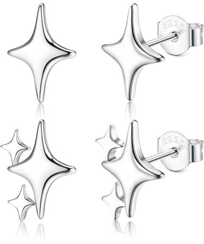 Dochais 2 Paar Stern Ohrstecker für Damen Hypoallergene Silber Ohrringe Set Sterling Silber 925 Kleine Mädchen Sterne Ohrringe Stecker Schmuck Geschenk für Frauen Knorpel Helix Conch Piercing