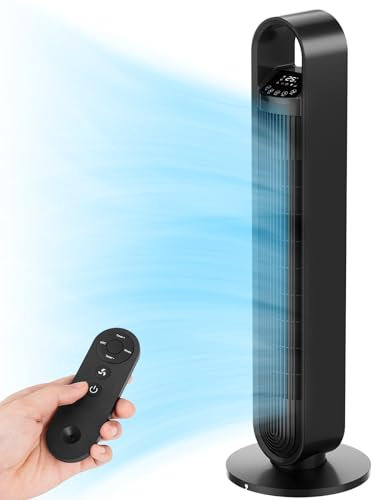 CURECURE Ventilatore a Torre Oscillante e Silenzioso, Telecomando, 3 Velocità 3 Modi, Timer da 12 Ore, Oscillazione a 70°, Altezza 92cm per Casa, Materiale Lucido Stampato ad Iniezione, Nero